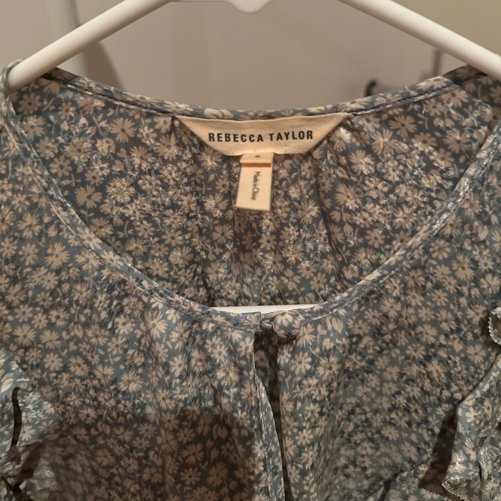 Rebecca Taylor Blue and Cream Floral Blouse